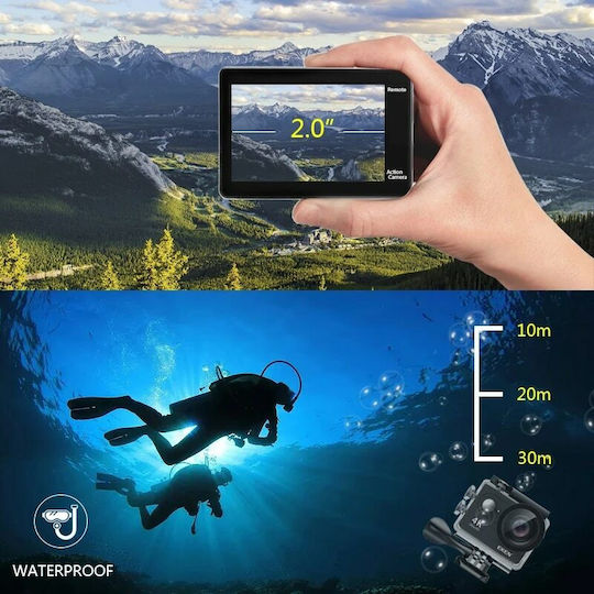 Clever V3 Action Camera 4K Ultra HD Underwater (with Case) and Wi-Fi Black