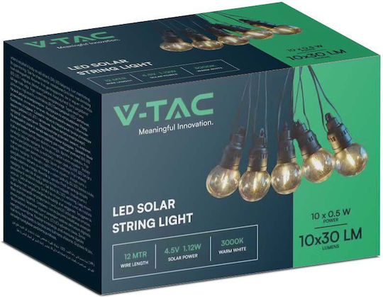 V-TAC Κρεμαστό Ηλιακό Φωτιστικό Γιρλάντα 0.5W 300lm με Θερμό Λευκό Φως 3000K IP44