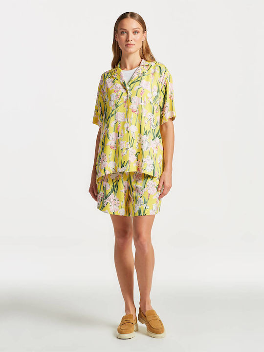 Women's Floral Short Sleeve Shirt Yellow