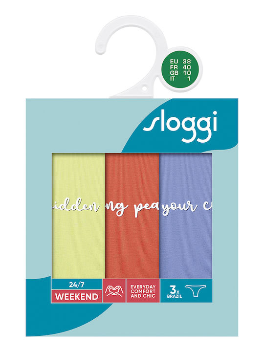 24/7 Weekend H Βαμβακερά Femei Brazilia 3Pack cu Dantelă Light Green-Orange-Lilac