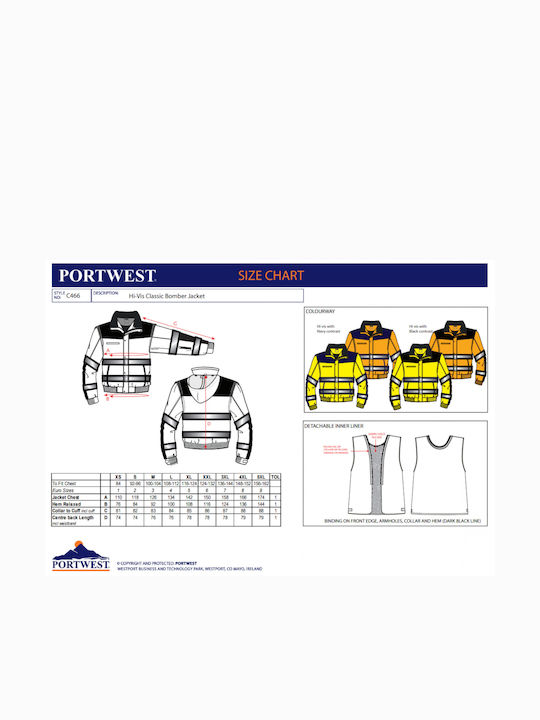Portwest Work Jackets Reflective for Winter with Removable Lining and Detachable Hood Yellow