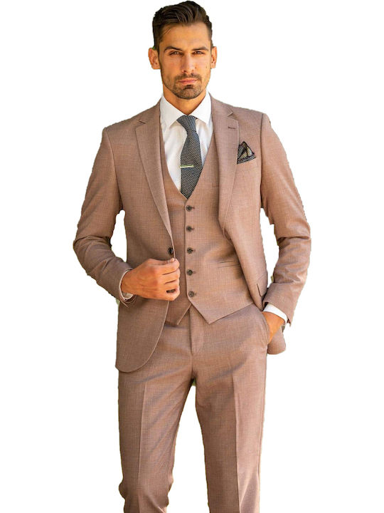 Men's Summer Suit with Vest Rosewood