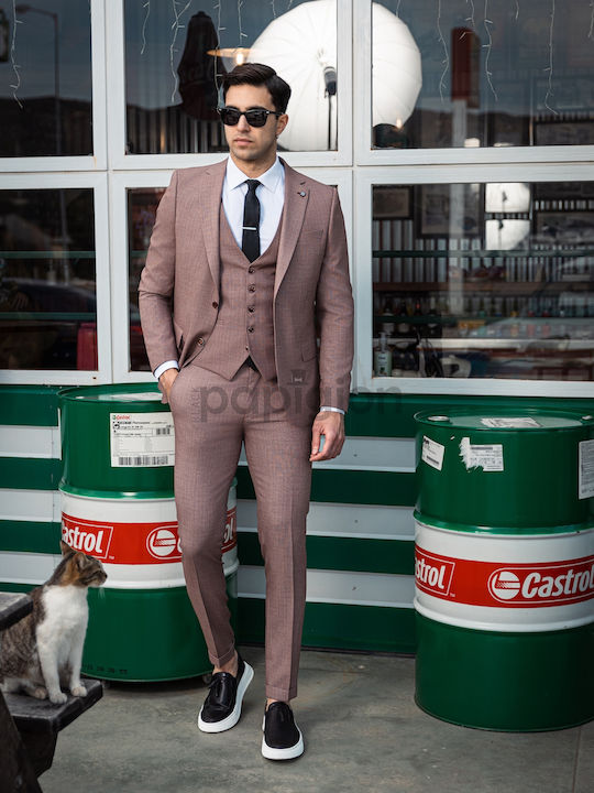 Men's Summer Suit with Vest Rosewood
