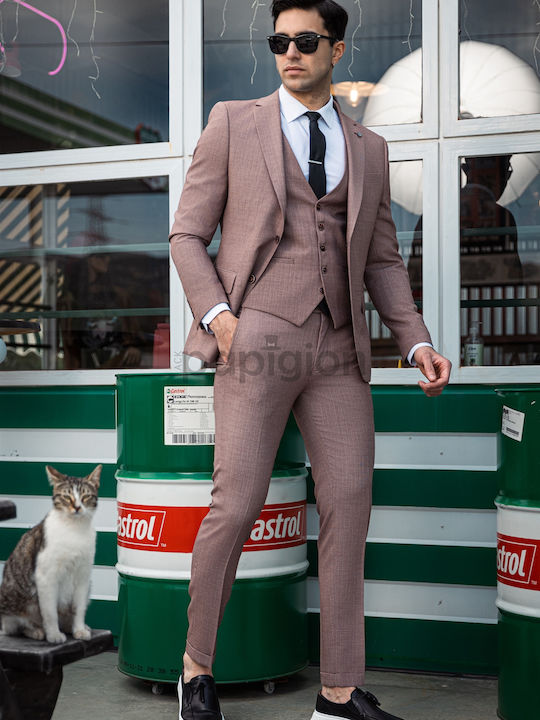 Men's Summer Suit with Vest Rosewood
