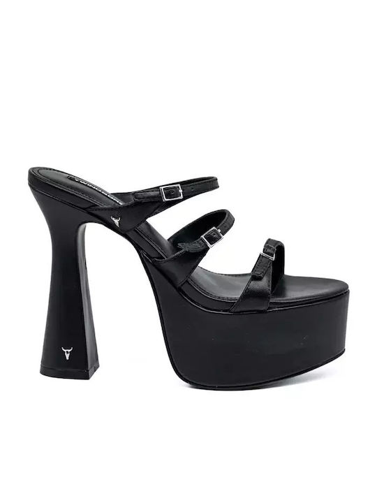 Windsor Smith Platform Leather Women's Sandals with Ankle Strap Black with Chunky High Heel