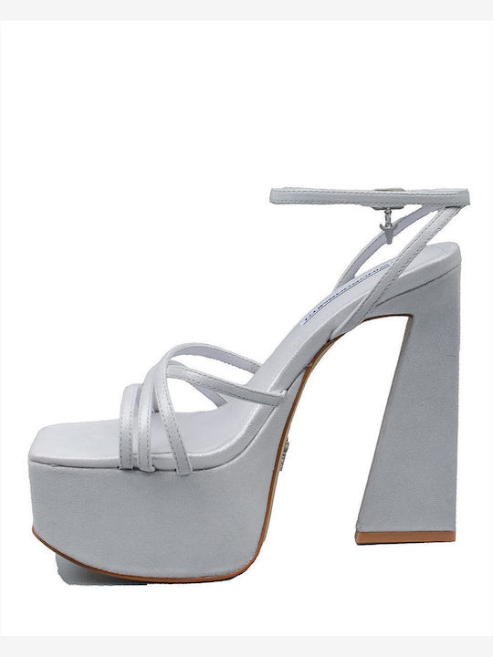 Windsor Smith Platform Leather Women's Sandals Babygirl with Ankle Strap Silver with Chunky High Heel