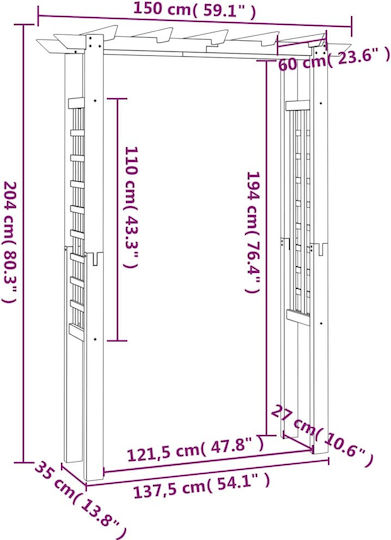 Arcadă De Grădină Din Lemn Cu Design În Grilă Pătrat Culoare Bej 150x60x204cm