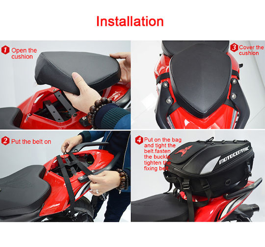MC-0102 Motorcycle Tank Bag with Tanklock Black / Red 37lt