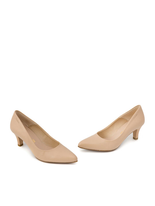 Leder Pumps mit Chunky Absatzdicke Beigen