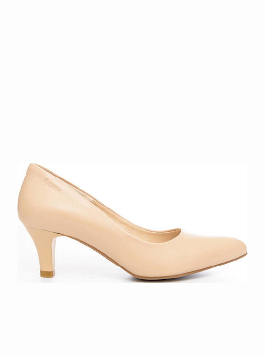Leder Pumps mit Chunky Absatzdicke Beigen