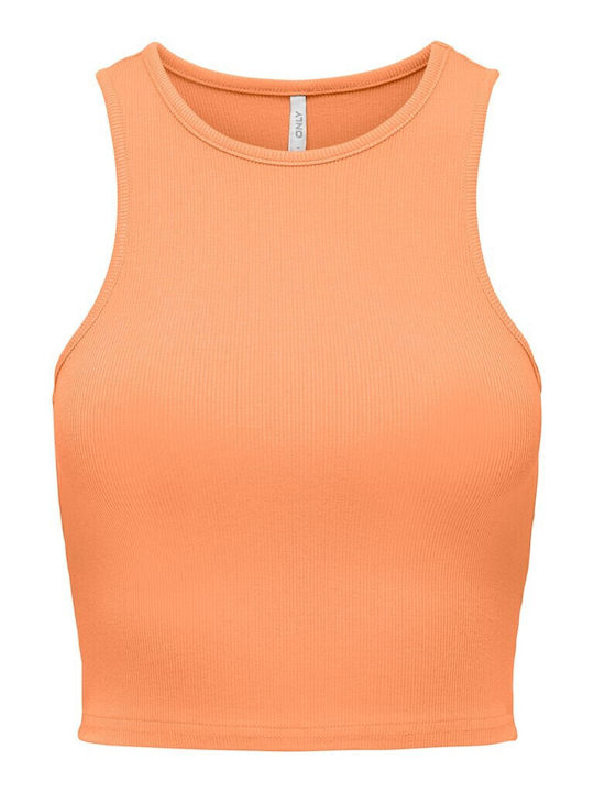 Only Damen Sommerliches Crop Top Ärmellos Orange Chifton