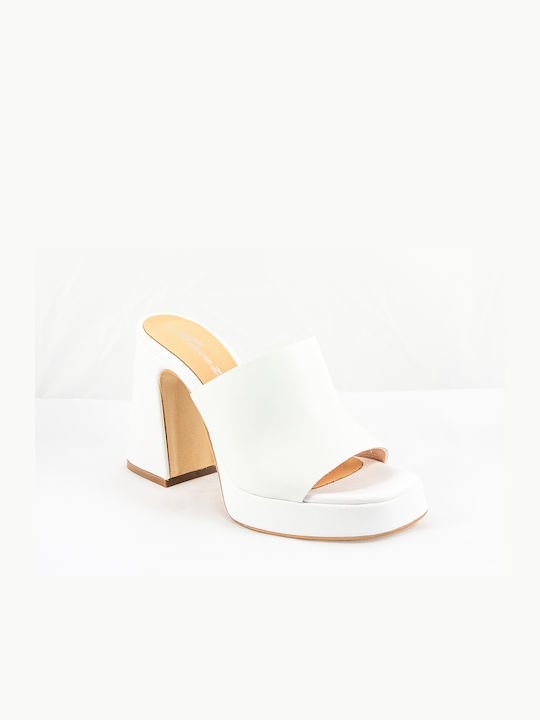 Sante Chunky Heel Leather Mules White