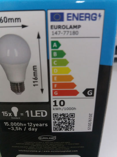 Eurolamp LED Bulb 10W 116mm for Socket E27 and Shape A60 Cool White 806lm