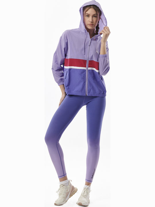 Women's Running Short Sports Jacket Waterproof and Windproof for Spring or Autumn with Hood Purple