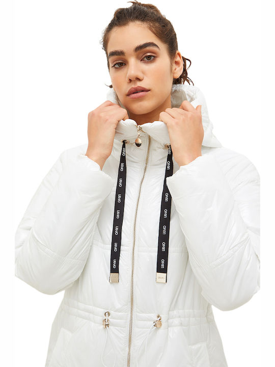 Women's Long Puffer Jacket for Winter with Hood Light Ivory