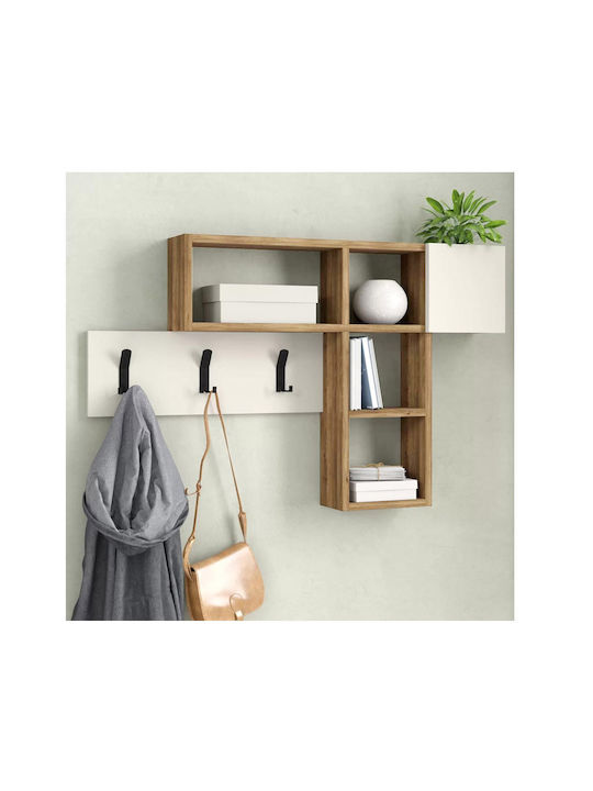 Bakaji Wooden Wall Hanger with 3 Slots Natural - White 99.5x15x61cm 1pc