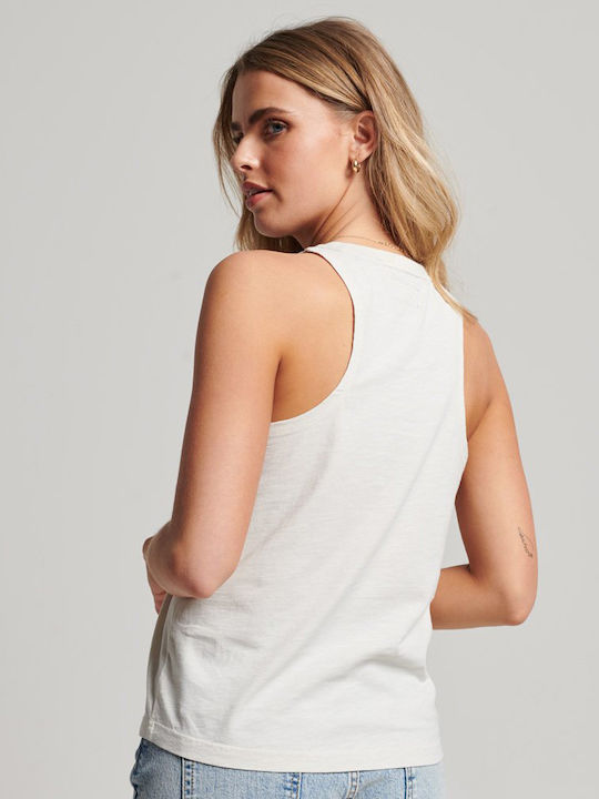 Vintage Logo Narrative Women's Summer Blouse Cotton Sleeveless White
