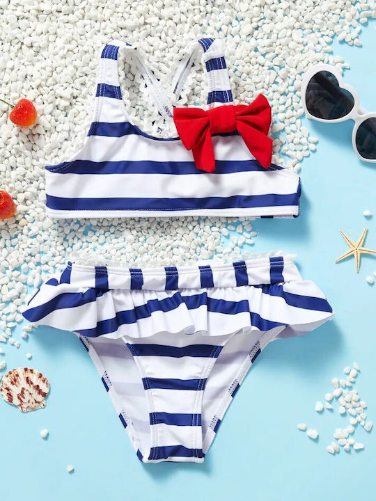 2 pieces Swimsuit White - Blue striped