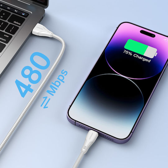 Joyroom Braided USB-C to Lightning Cable White 0.25m