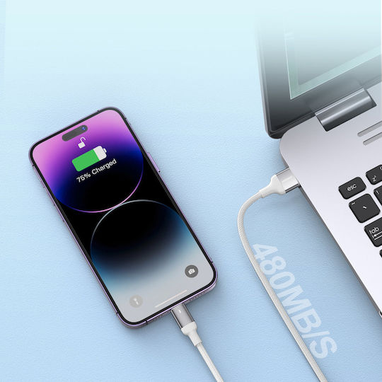 Joyroom Braided USB-A to Lightning Cable White 1.2m