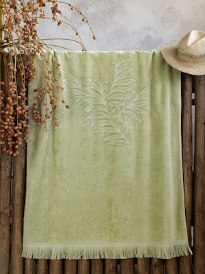 Nima Caolin Beach Towel Cotton Green with Fringes 160x90cm.