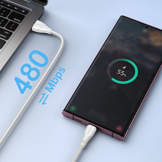 Joyroom S-UC027A11 Braided USB 2.0 Cable USB-C male - USB-A Λευκό 0.25m