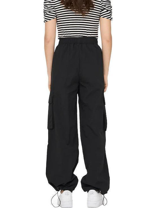 Women's Fabric Cargo Trousers with Elastic Black