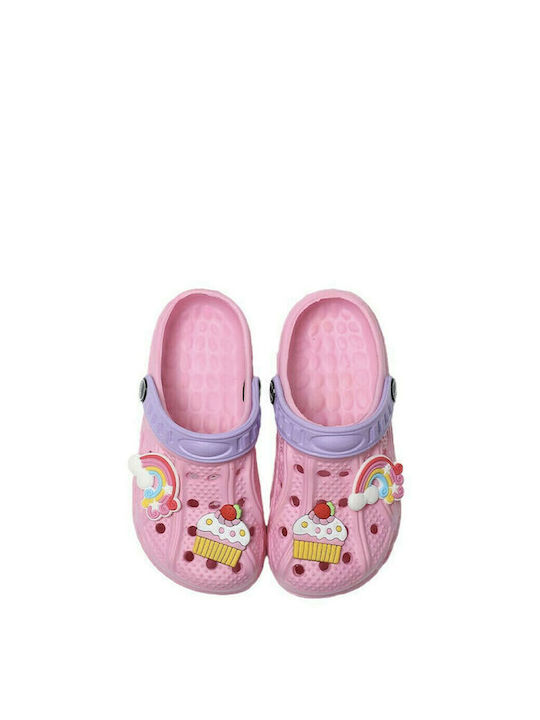 Kids Clogs for Girls Rainbow Clogs for Girls with Rainbow Designs + Cake Pink