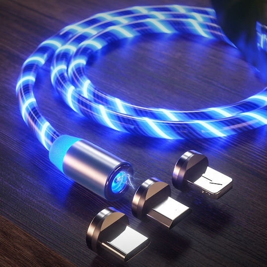 Techsuit LED USB to Lightning / Type-C / micro USB Cable Μπλε 1m (KF232285)