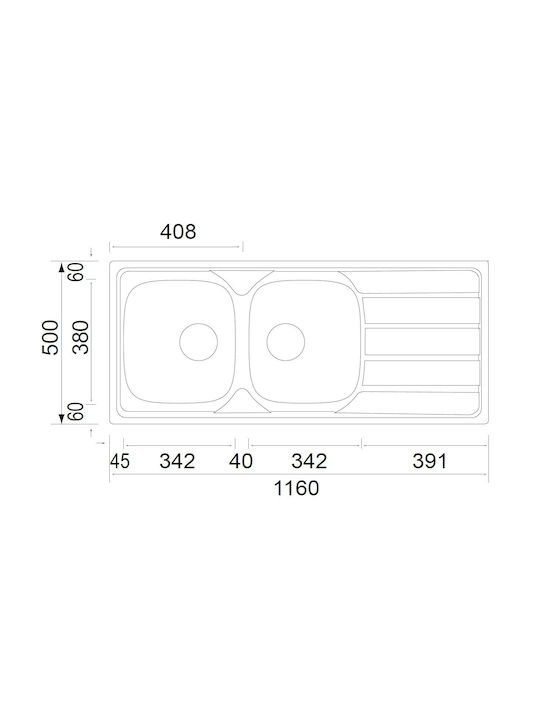 Apell Area 8216 Ένθετος Νεροχύτης Inox Σατινέ Μ116xΠ50cm Ασημί