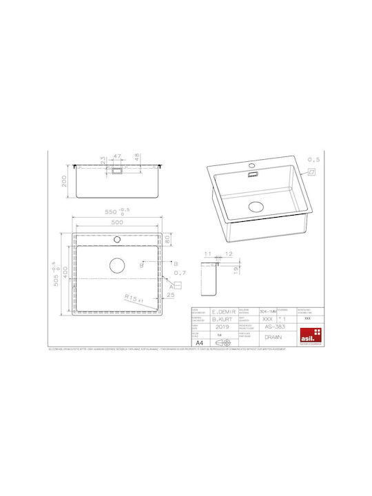 Excel Victoria 720CMS383 Ένθετος Νεροχύτης Inox Σατινέ Μ55xΠ50.5cm Ασημί