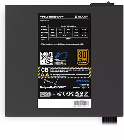 Endorfy Vero L5 Bronze 600W Black Computer Power Supply Full Wired 80 Plus Bronze