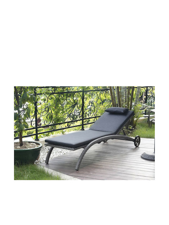 Șezlong Rattan cu Pernă & Roți Gri 210x70x40cm Șezlong Rattan cu Pernă & Roți Gri 210x70x40cm