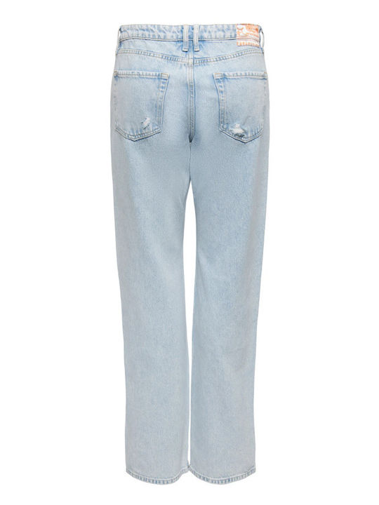 Only Women's Jean Trousers with Rips in Straight Line Light Blue Denim