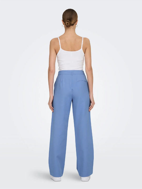 Only Women's High-waisted Fabric Trousers in Straight Line Light Blue