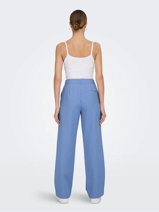 Only Damen Hoch tailliert Stoff Hose in Gerader Linie Hellblau