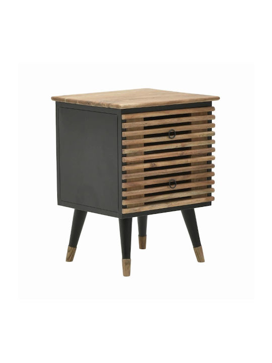 Wooden Bedside Table with Metallic Legs Natural 45x40x60cm