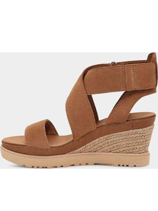 1139052 Women's Suede Ankle Strap Platforms Brown
