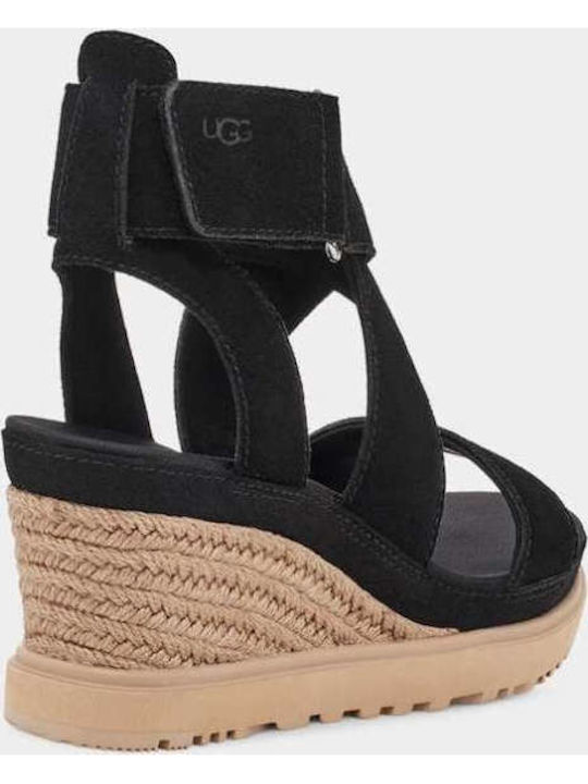 1139052 Women's Suede Ankle Strap Platforms Black