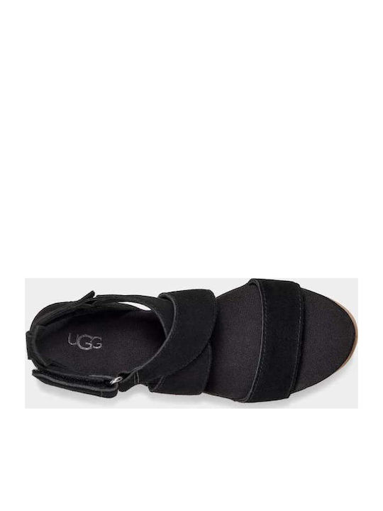 1139052 Women's Suede Ankle Strap Platforms Black