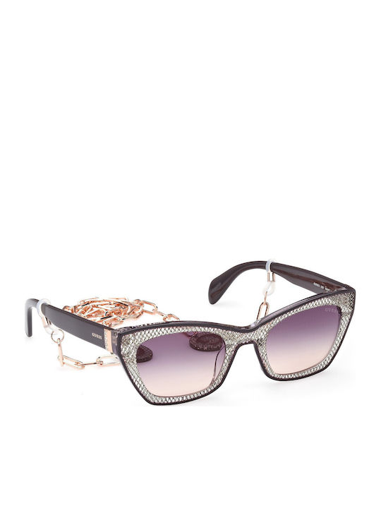 Guess Women’s Sunglasses with Silver Horn-Rimmed Frame and Grey Lens GU7873 25B