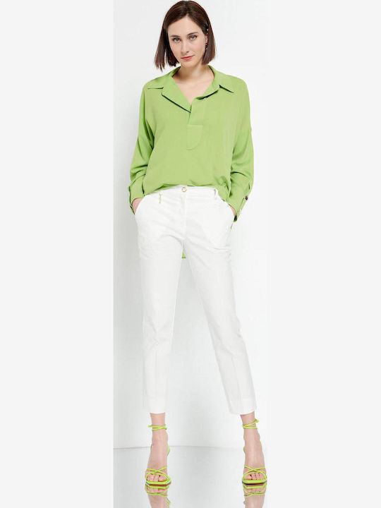 Dama Tesatura Capri Pantaloni cu Croială Dreaptă Alb