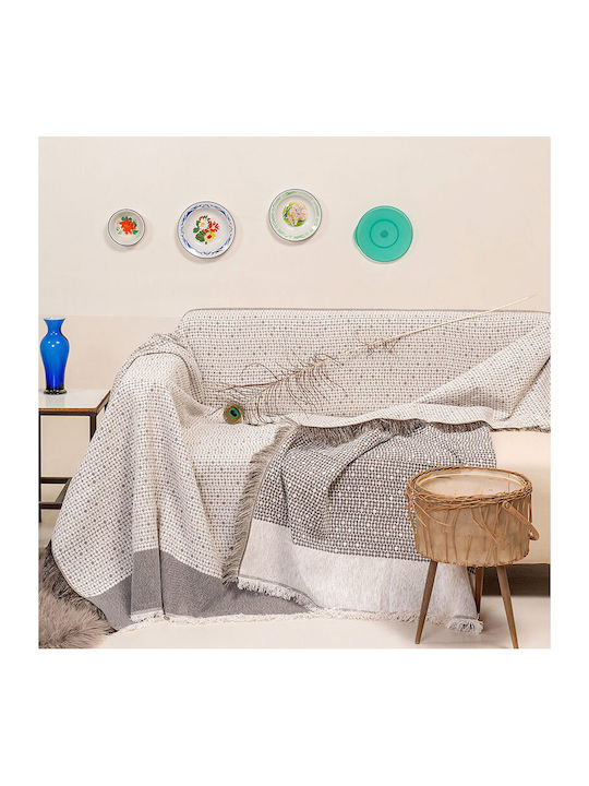 Melinen Modern Sofa Throw Chenille 180x250cm Ecru