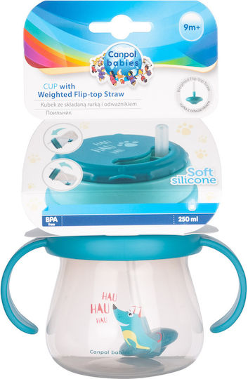 Canpol Babies Baby Cup with Handles and Straw Cup with Silicone Straw made of Plastic Turquoise 250ml for 9m+m+