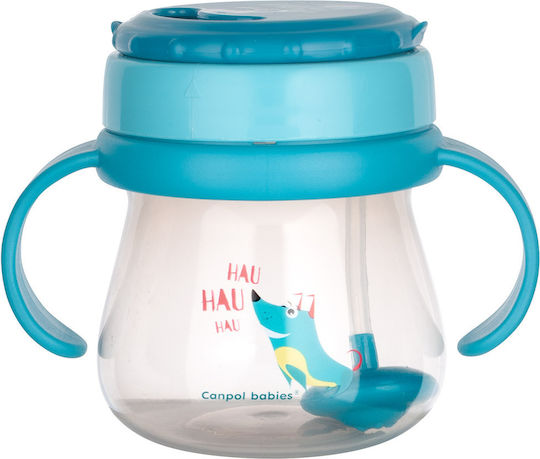 Canpol Babies Baby Cup with Handles and Straw Cup with Silicone Straw made of Plastic Turquoise 250ml for 9m+m+