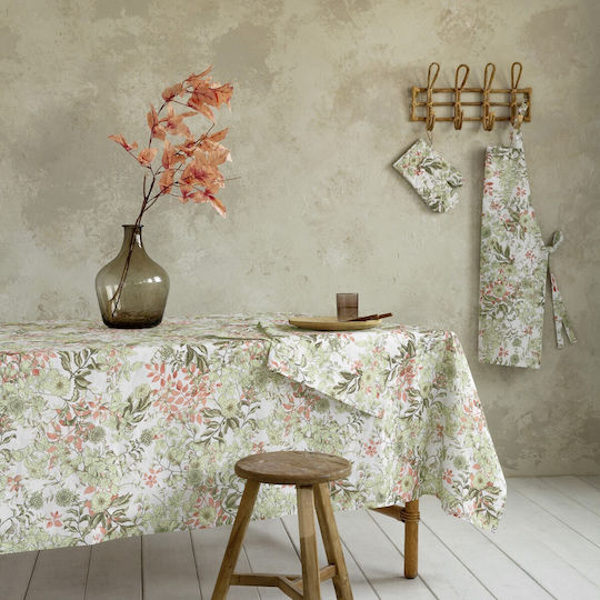 Nima Tablecloth Cotton Lush Green / Coral 150x220cm