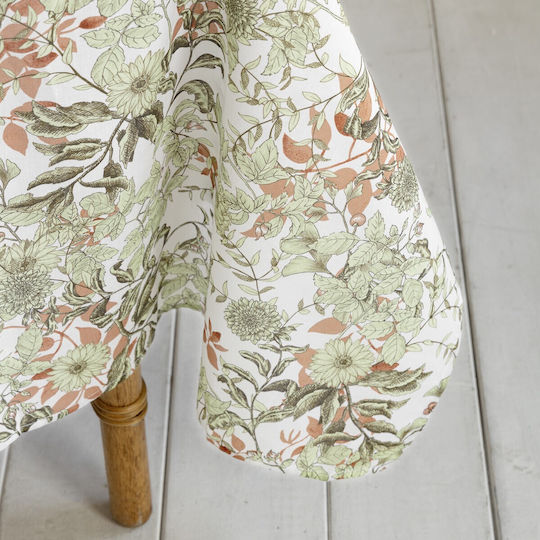 Nima Tablecloth Cotton Lush Green / Coral 150x220cm