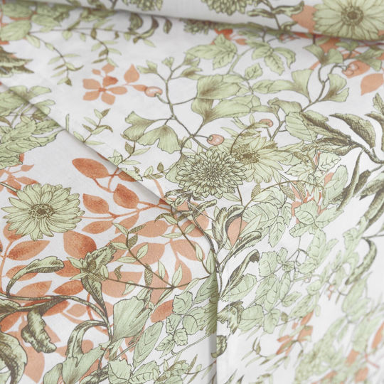 Nima Tablecloth Cotton Lush Green / Coral 150x220cm
