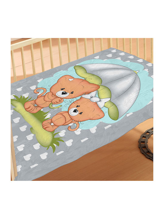 Dimcol Blanket Cot Rainy Bears Velvet Gray 110x140cm
