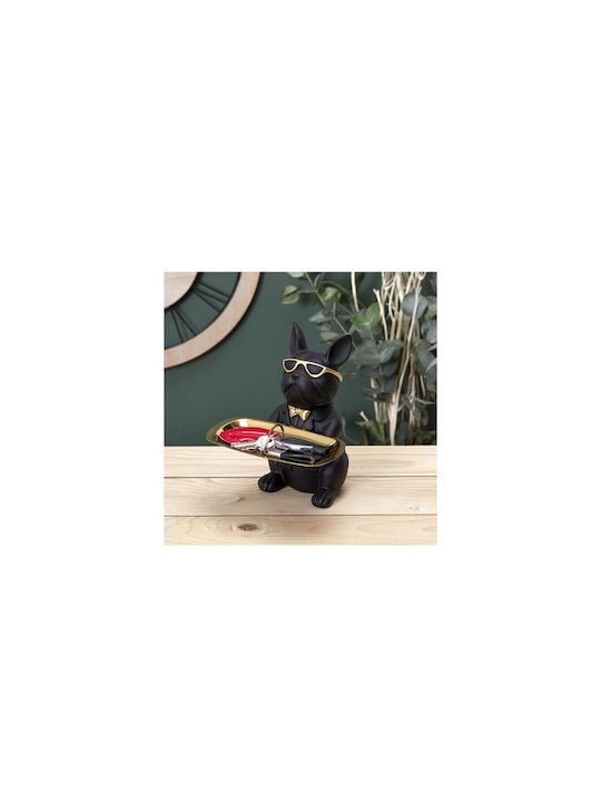Decorative Dog made of Plastic Bulldog with Disc in Black 19x20x23.5cm 1pcs